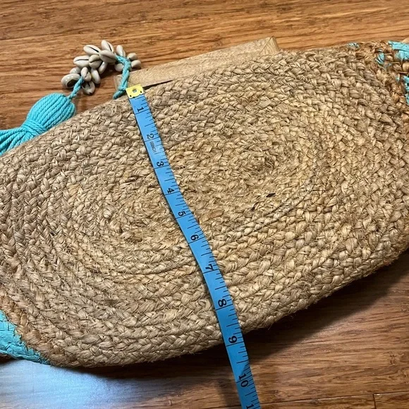 Twigs & Arrow Handmade Jute Hand Painted Oversized Boho Tote Bag w/ Wood Handle - Picture 7 of 10